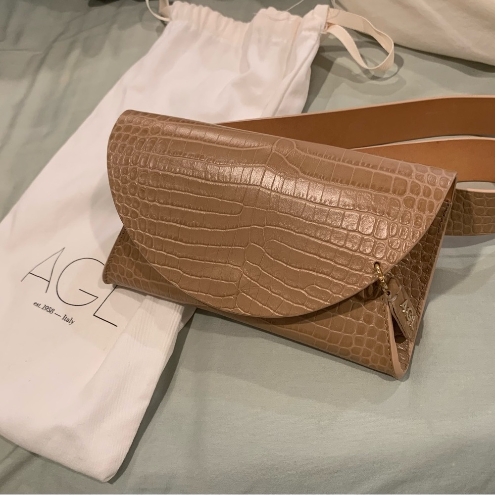 AGL Beige ‘Croc’ Leather Envelope Style Belt Bag